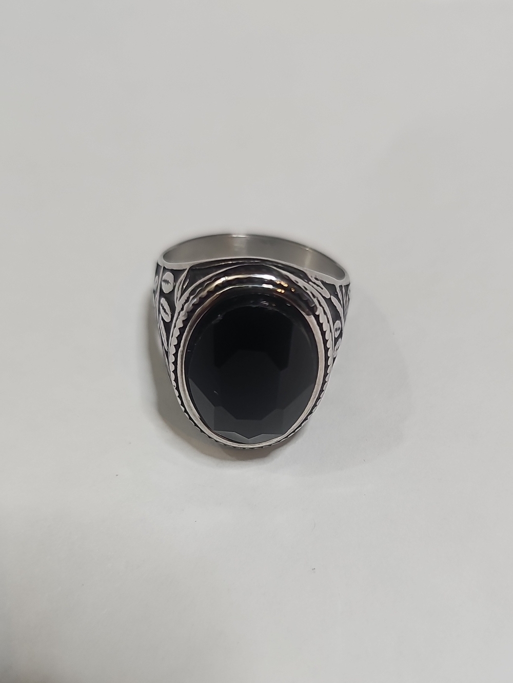 Men's Stainless Steel Black Stone Signet Ring Size 12